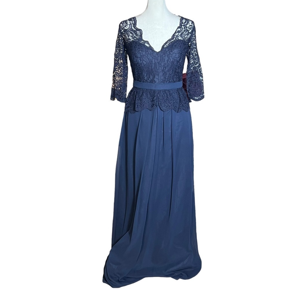Jenny Packham Long-Sleeve Illusion Back Dress In Midnight JP1011, NWT, Size 4